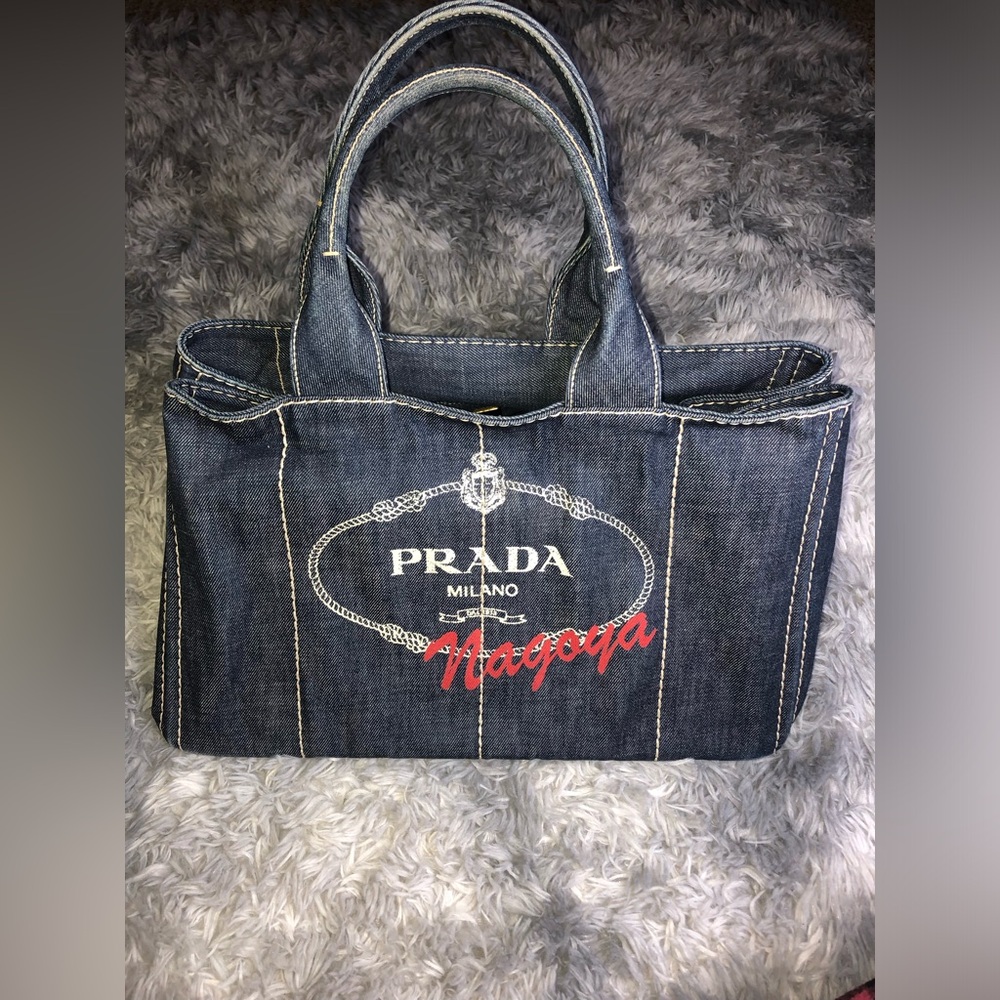 Prada Tote Bag Navy Blue Denim w/Certificate of Authenticity